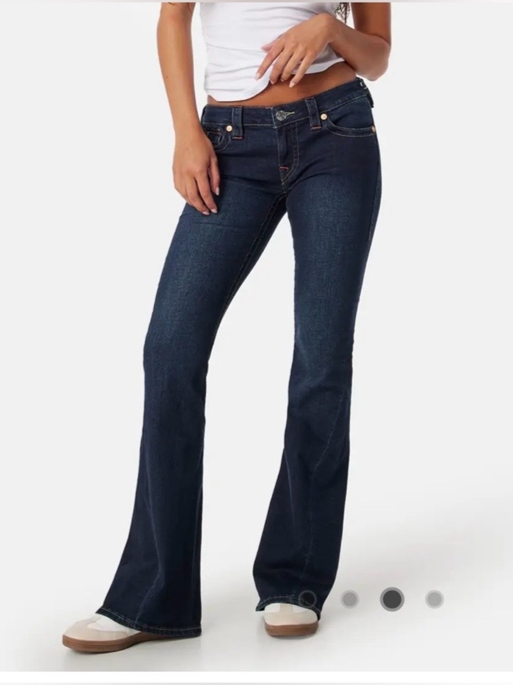 True Religion NWT The Joey Low Rise Flare In Muddy Waters Flap Pockets Sz.28X33”